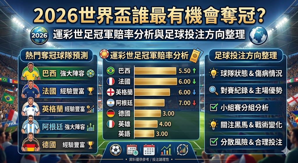 2026世界盃誰最有機會奪冠？運彩世足冠軍賠率分析與足球投注方向整理
