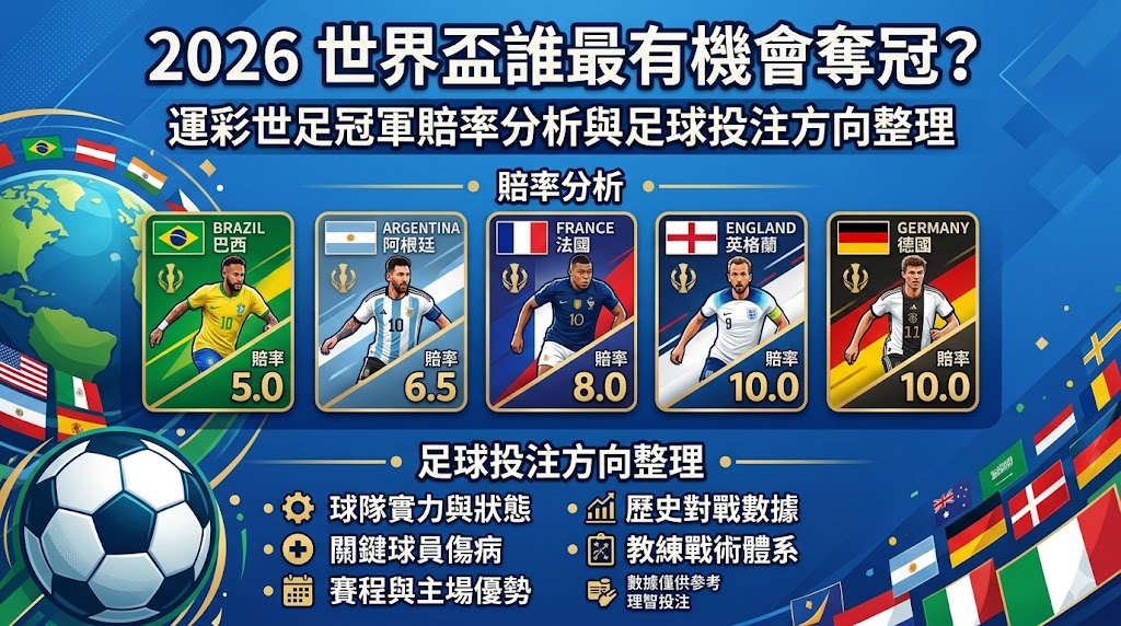 2026世界盃誰最有機會奪冠？運彩世足冠軍賠率分析與足球投注方向整理